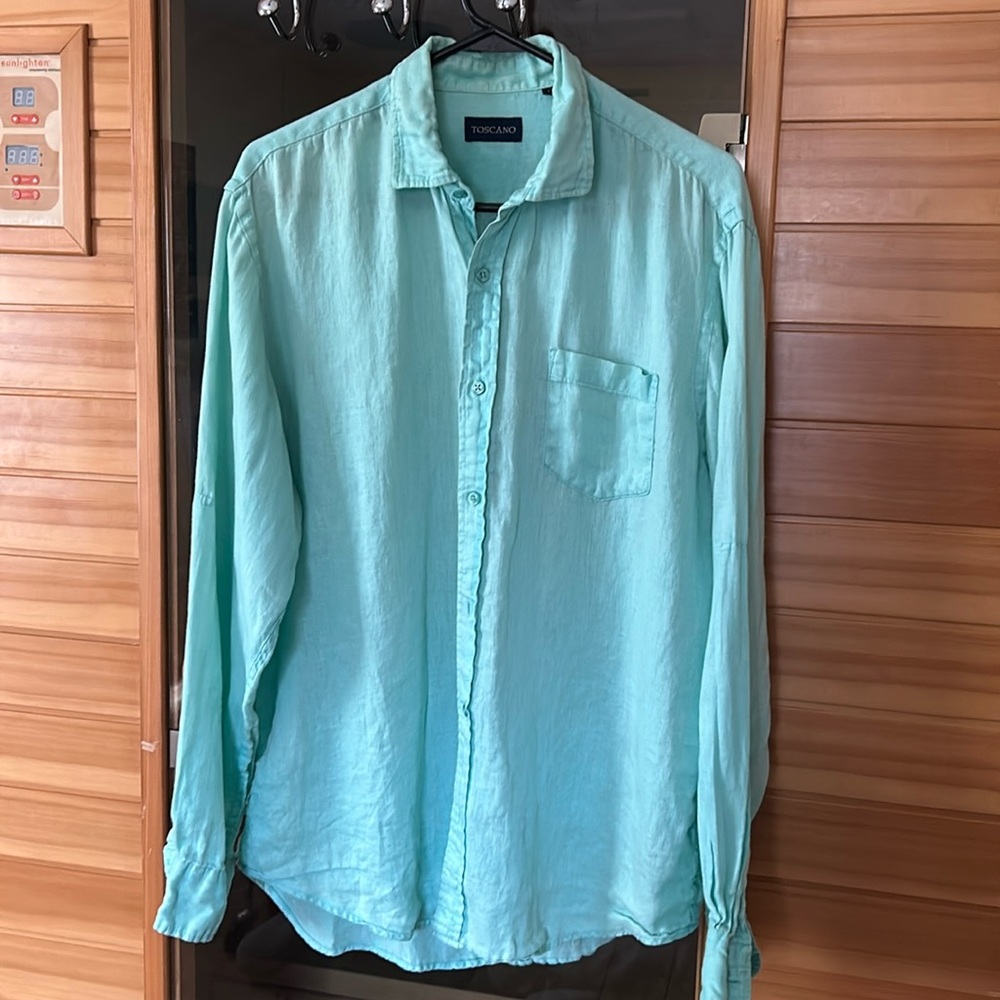 Beautiful light green linen mens shirt
